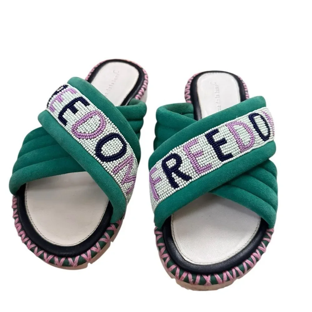 RUE DE LA LUNE beaded freedom sandals in green 7